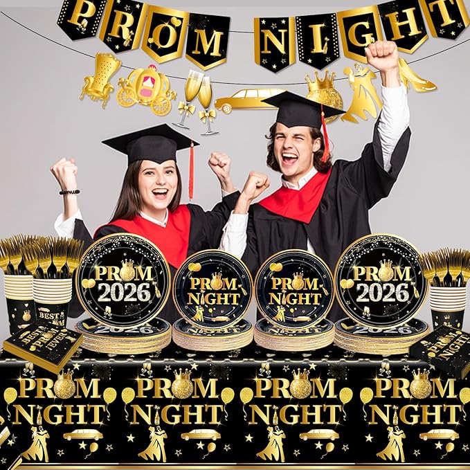 179Pcs Prom Decorations for Party 2026 Prom Plates and Napkins 2026 Prom 2026 Decorations Prom Party Supplies with Prom Night Banner