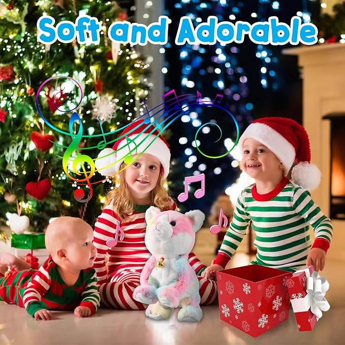 Colorful Robot Cat Plush Stuffed Animal Interactive Cats Meow Kitten Touch Control, Electronic Pet, Robotic Kitty Toy, Animated Toy Cats for Girls Baby Kids L:12"