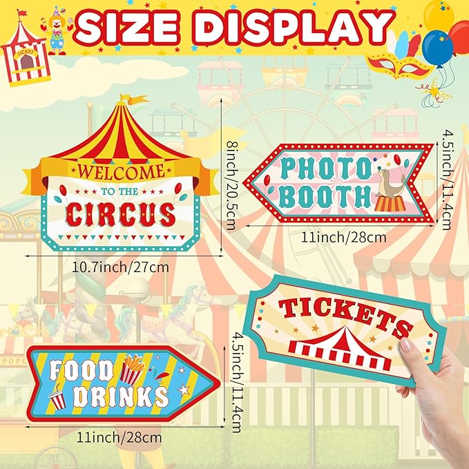 Hooqict 20 Pieces Carnival Decorations Circus Theme Party Directional Signs Carnival Party Signs Welcome to The Circus for Kids Carnival Birthday Party Decorations Supplies