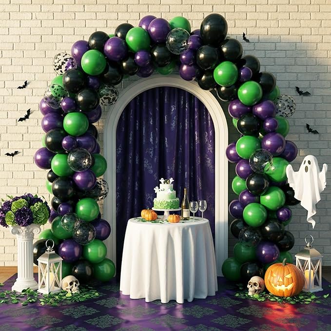 Halloween Balloons,12 Inch Halloween Green Black Purple Balloon, Bat Printed Latex Ballons for Halloweenday BOO Party Decorations,Birthday,Baby Shower Supply
