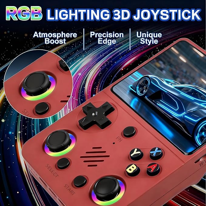 RG36PRO Video Game Console - Support 30000+Classic Games, 64G TF Card, Open Source System, 3.5-Inch Screen, 3000mAh Battery, Portable Console for Travel, Gift for Adult or Partner - Red
