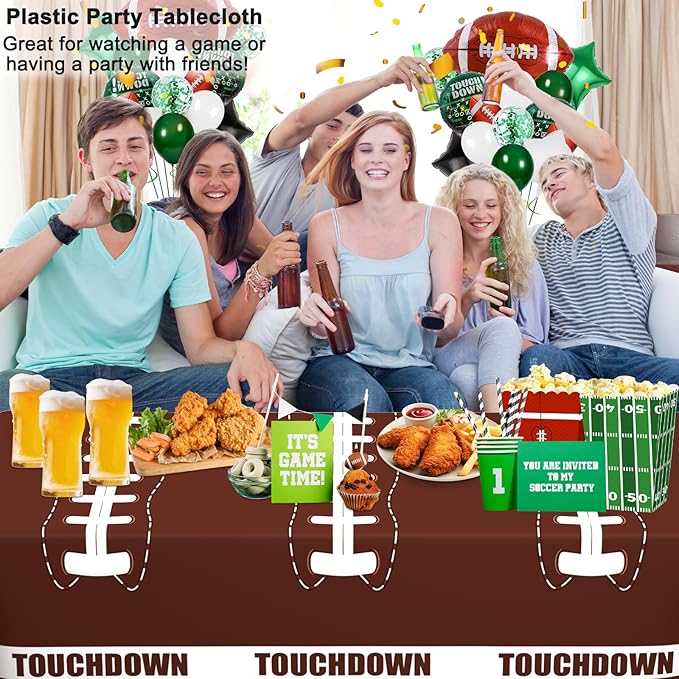 WNINK 2 Pack Football Tablecloth Disposable Tablecloth Plastic Table Cover for Football Themed Games Birthday Party Decoration 54 x 108Inch