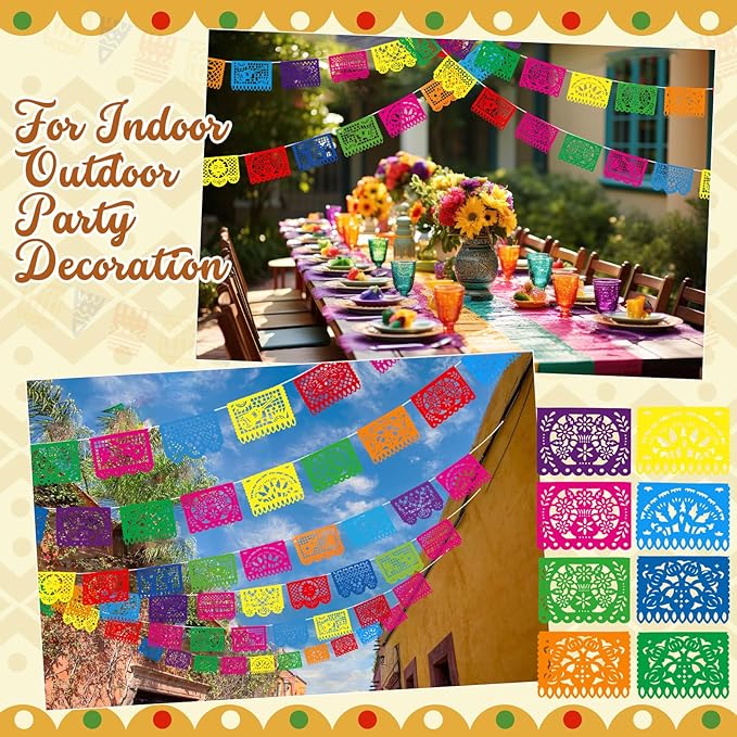 Boao 8 Packs 120 Feet Cinco De Mayo Party Decorations Mexican Banner Fiesta Plastic Papel Picado Banner Garland Dia De Los Muertos Day of The Dead Hanging Decor Mexican Fiesta Birthday Party Supplies