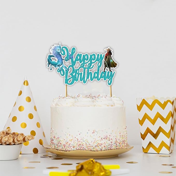 "Raya and the Last Dragn Happy Birthday Cake Topper – Princss Party Decoration – Fantasy-Themed Cake Decoration Featuring and Friends – Perfect for Birthday Parties & Celebrations"