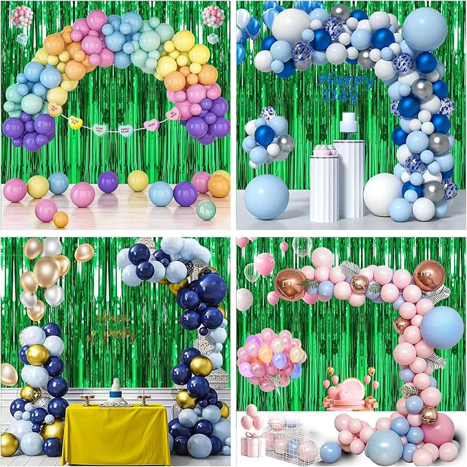 3 Pack 3.3 x 9.9 ft Green Foil Fringe Curtains Party Supplies | Tinsel Curtain Backdrop for Parties, Glitter Streamers Backdrop for Birthday/Photo Booth Backdrops