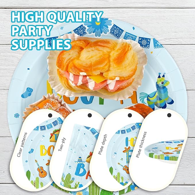 96Pcs Mexican Baby Shower Decorations Taco Bout A Boy Plates and Napkins Mexico Fiesta 1st Birthday Decoration Favor for Boys Mexican Taco Cinco de Mayo Gender Reveal Party Supplies Serves 24