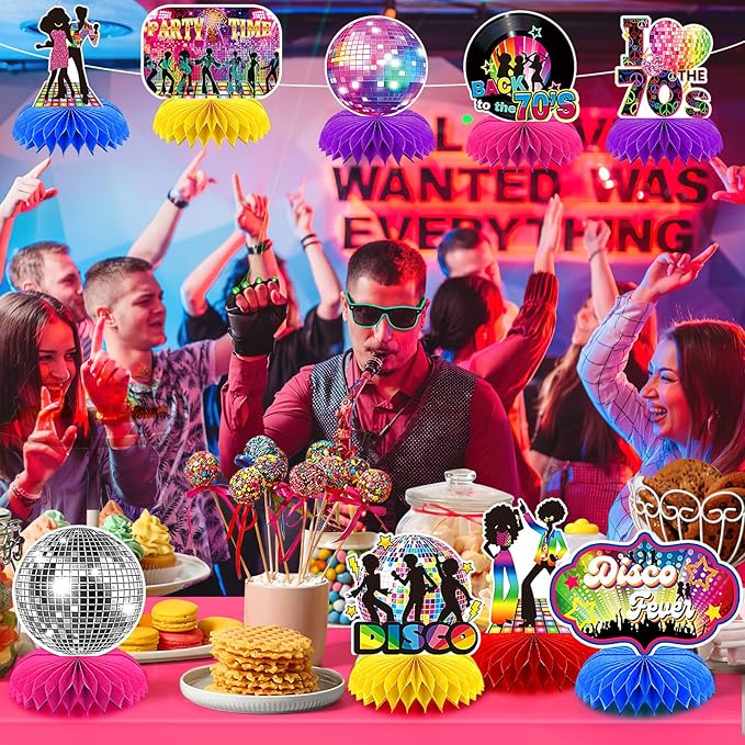 10 Pcs 70s Disco Party Decorations Back to 70s Honeycomb Centerpieces for Retro Theme Birthday Music Party Supplies Dancing Queen Party Decorations Retro Table Decor for 1970s