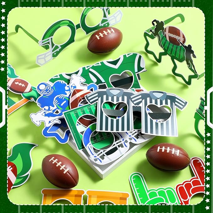 32 Pcs Football Party Decorations Touchdown Paper Glasses Frame It's Game TIME Photo Booth Props Eyeglasses for Sports Football Theme Birthday Baby Shower Favors Supplies