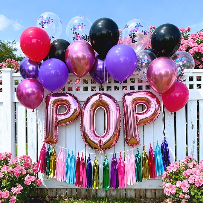 Purple Pink Black Balloons, 50Pcs 12 Inch Black Hot Pink Dark Purple Metallic Magenta Confetti Balloons for Girl Women Themed Birthday Party Bachelorette Baby Shower Wedding Celebration Decorations