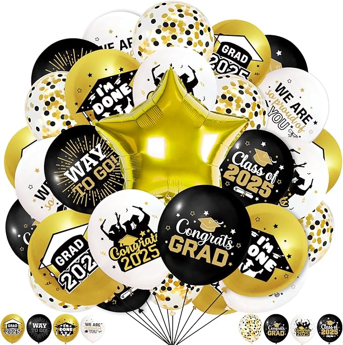 Black Gold Graduation Balloons Class of 2025 Graduation Decorations Class of 2025 Black Gold Graduation Party Decorations-12 Inch