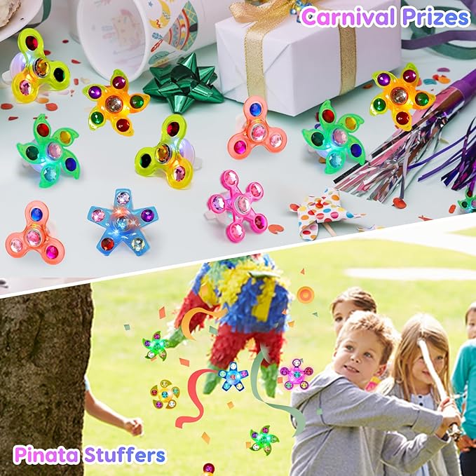 24PCS LED Light Up Fidget Spinner Rings Glow Party Favors Bulk for Kids 4-8 8-12 Easter Egg Fillers Goodie Treat Bags Stuffers Pinata Carnival Prizes Classroom Treasure Box Toys Birthday Return Gifts