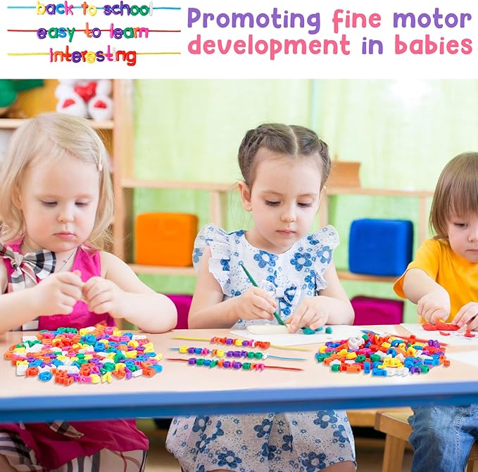 Wesiti Lacing Letters Beads Alphabet Learning Toys Toddler ABC Alphabet Beads Lacing Sports Skills Toys for Preschool Games Homeschool Supplies Early Spelling(Lowercase Letters,408 Pcs)