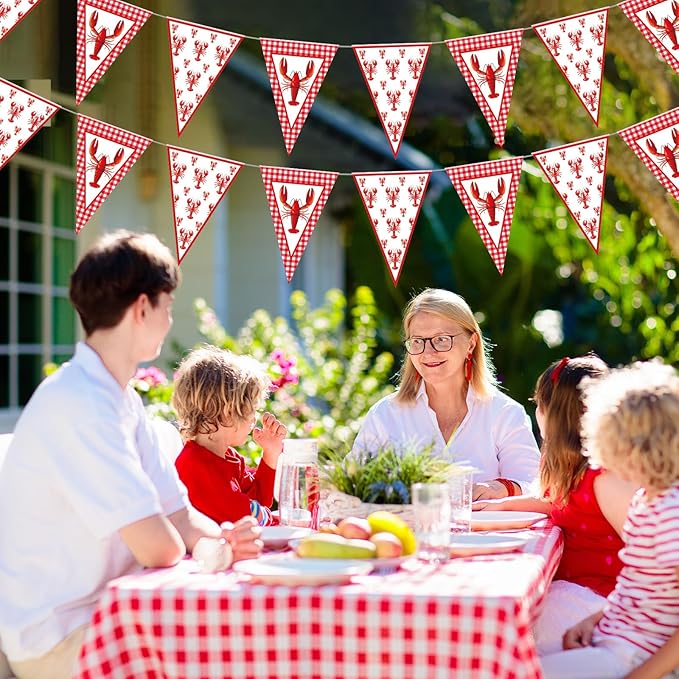 Boao 5 Pcs Crawfish Boil Party Decorations Crawfish Pennant Banner 49. 2ft Shrimp Boil Pennant Flags Red Plaid Hanging Banner for Birthday Lobster Mardi Gras Summer Shrimp Party Supplies