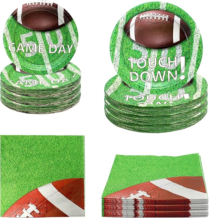 180Pcs Football Party Supplies Paper Plates and Napkins Serve 60 Disposable Tableware Set for Birthday Party Decorations Game Day Family Holiday Sports Events