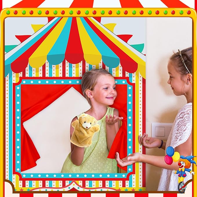 VitalCozy Doorway Puppet Theater with 2 Adjustable Rods Fits in Most Doorways 67 x 31 Inch Foldable Hanging Puppet Show Theater for Christmas Holiday Home (Circus Style)