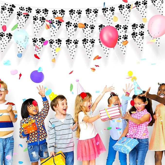 Tatuo 5 Pieces Dog Party Decorations Dalmatians Dog Birthday Banner Pet Paw Prints Pennant Bunting Banners Hanging Animal Pawprint Decorations for Pet Supplies, 7.9 x 11.4 Inch(Black)