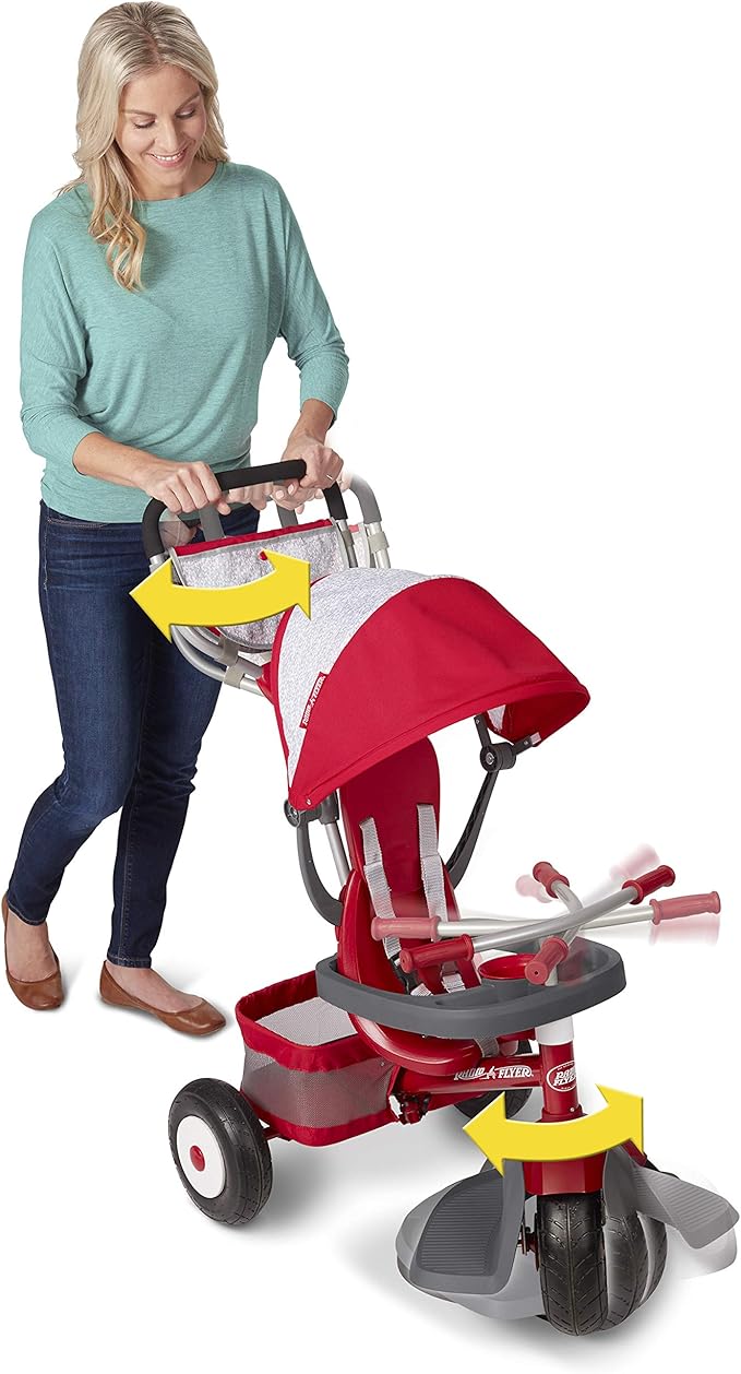 Radio Flyer Ultimate All-Terrain Stroll ’N Trike, Ages 1-5, Convertible 4-in-1 Tricycle, All-Terrain Tires, Parent Push Handle, UV Canopy, Accessories, Safety Harness, Stroller Tricycle for Toddlers