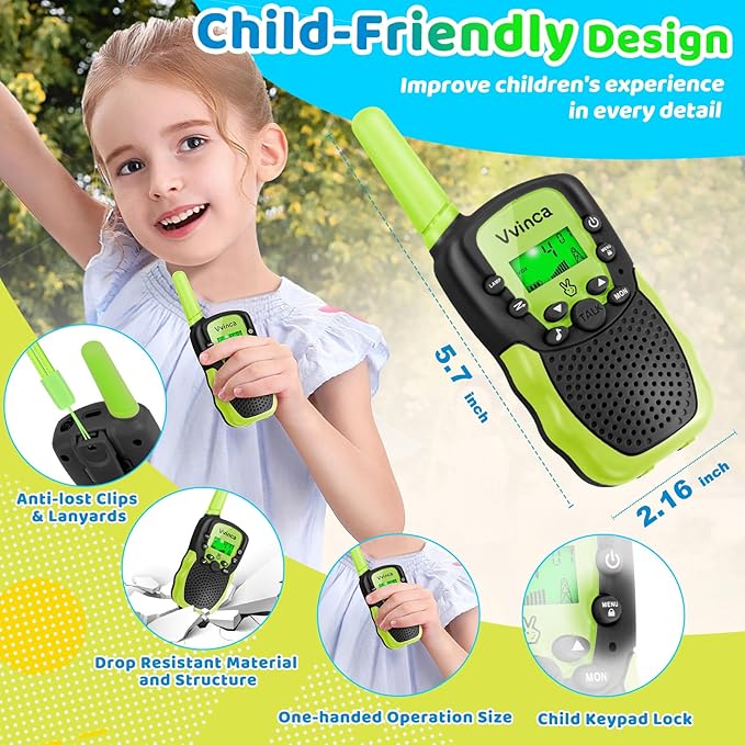 Vvinca Walkie Talkies for Kids Rechargeable 4 Pack, 3 Mile Walkie Talkie Long Range, Christmas Birthday Gift for Age 3-12 Boy Girl with Flashlight 22CH 2 Way Radio for Adventure Camping Outdoor Hiking