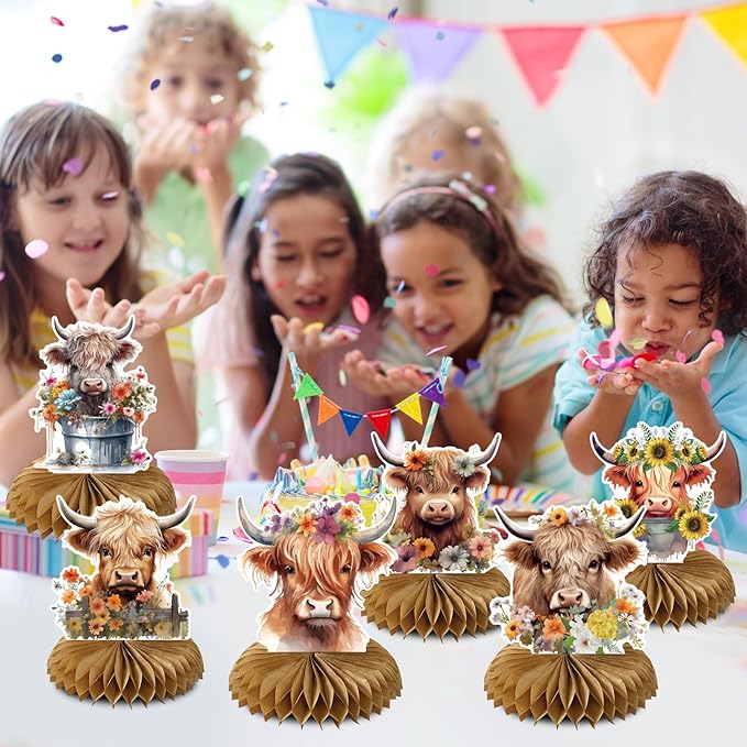 Highland Cow Party Decorations, Highland Cow Birthday Party Table Decorations, Chic Flower Honeycomb Centerpiece Farm Baby Shower Decor Supplies