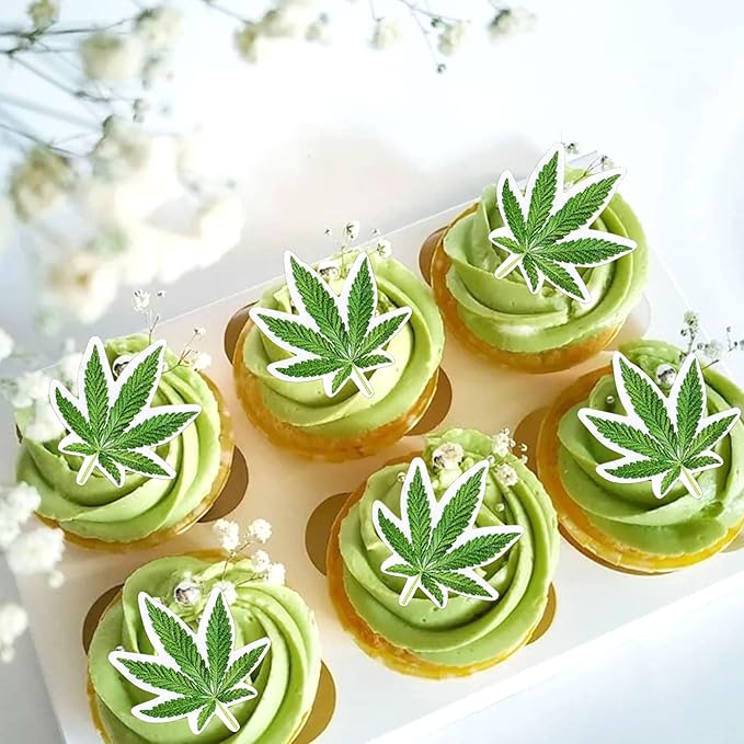 Ercadio 40 Pcs Edible Green Marijuana Cupcake Toppers Have a Dope Birthday Cake Topper Cake Drink Topper Decorations for Men Women Marijuana Them Party Supplies