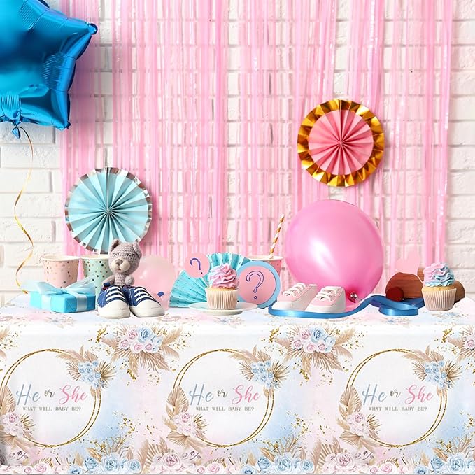 3Pack Gender Reveal Tablecloth,Baby Shower Party Decorations Pink and Blue Gender Reveal Table Cover What Will Baby Be Table Decorations for Boy or Girl Baby Shower,Pregnancy Announcement Party