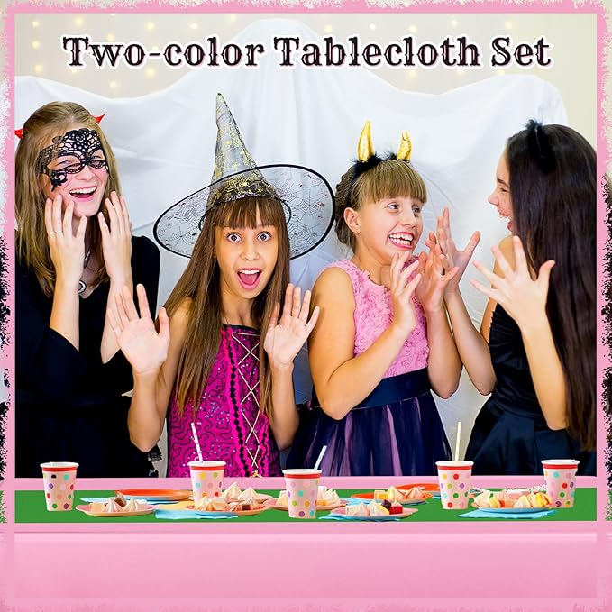 Oudain 3 Pcs Witch Princess Theme Party Pink & Green Party Tablecloth 54 x 108 Inch Plastic Rectangle Tablecloth Waterproof Table Cover for Witch Princess Theme Birthday Decoration