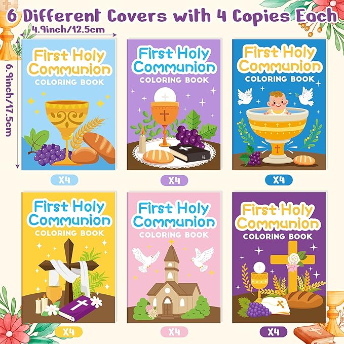 First Holy Communion Coloring Books for Kids - 24Pcs Bulk First Holy Communion Mini Coloring Booklet DIY Art Drawing Book for Toddlers Holiday Party Goodie Bags Stuffers Sunday School Classroom Favors