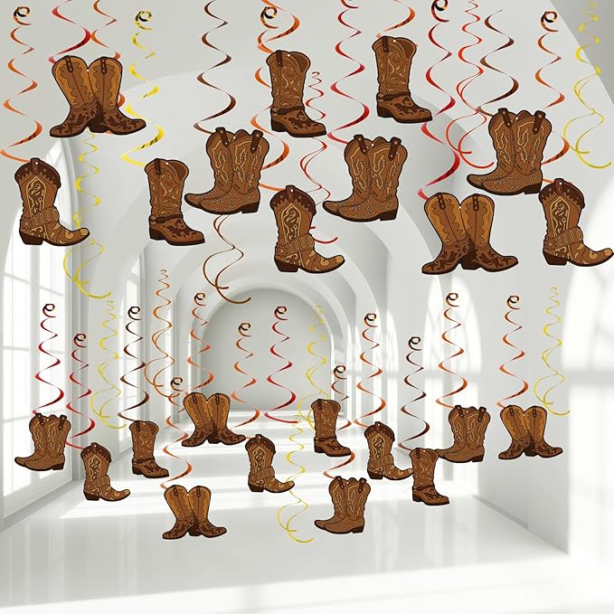 58 PCS Cowboy Party Decorations West Cowboy Themed Party Hanging Swirls Wild Western Cowboys Boot Hanging Decorations for Cowboy's Birthday Decor Country Themed Decor Baby Shower