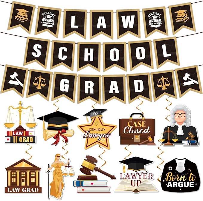 Law School Graduation Decorations 2026, Law School Grad Banner Hanging Swirls Class of 2026 Decorations for Lawyer Graduation Party Supplies