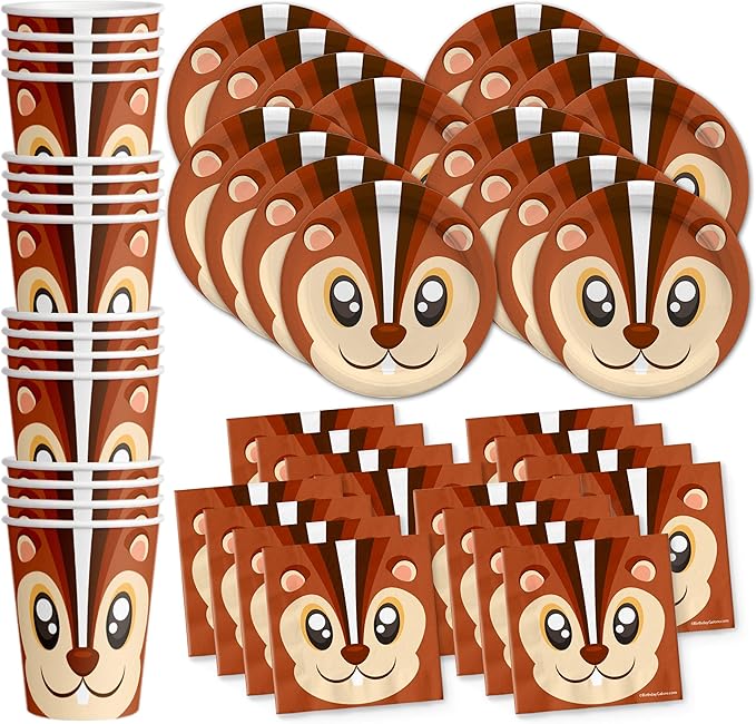 Squirrel Birthday Party Supplies Set Plates Napkins Cups Tableware Kit for 16
