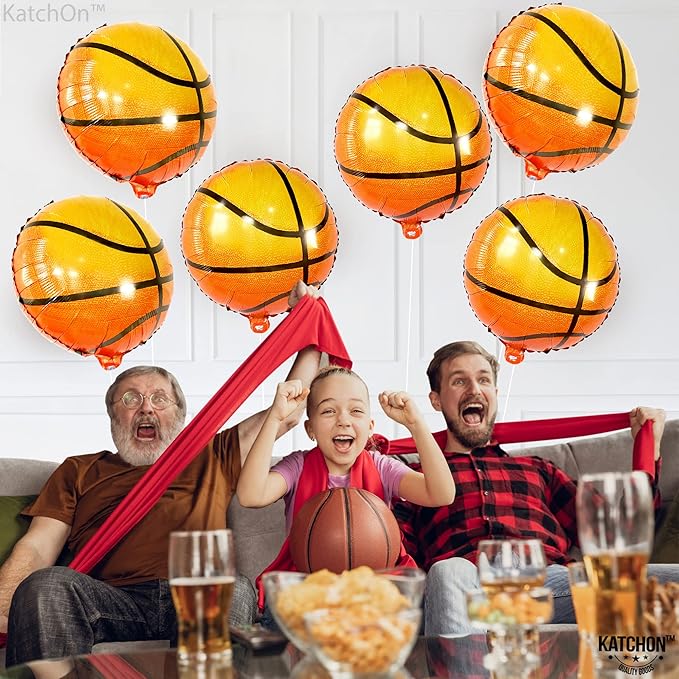 Katchon Orange Foil Basketball Balloons - 18 Inch, Pack Of 6 | Basketball Decorations For basketball Birthday Party Decorations | Space Jam Party decorations | Sports Balloon Arch Kit