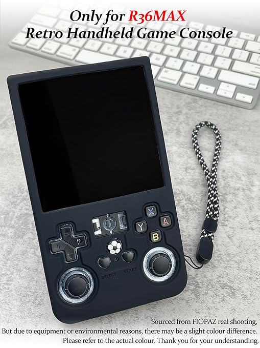 FIOPAZ for R36MAX Silicone Protective Case, Soft Skin for R36 MAX Retro Handheld Game Console Accessories, Anti-Scratch Washable Only for R 36 MAX Sleeve with Lanyard (Black)