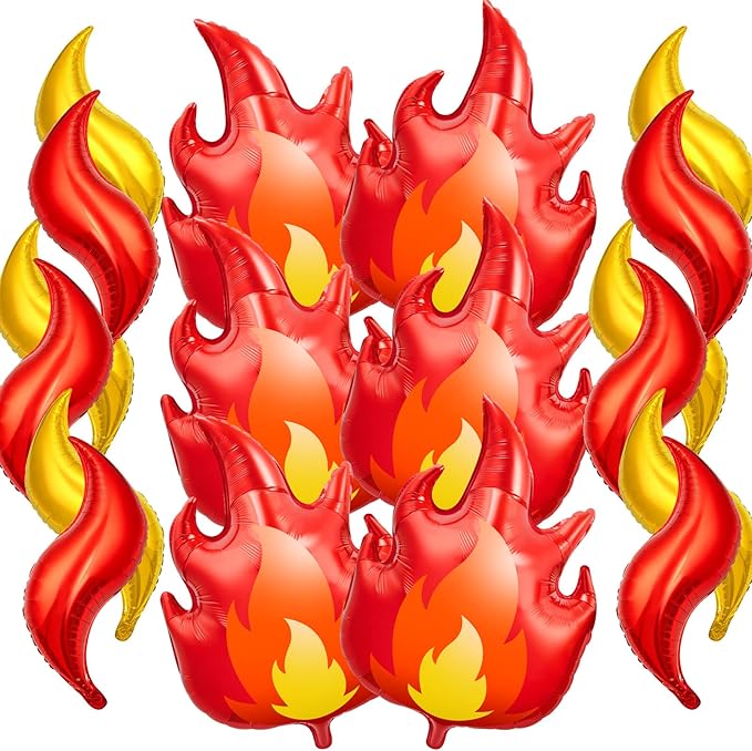18 Pcs Fire Truck Birthday Party Supplies 32 Inch Fire Balloons Aluminum Firefighter Birthday Decorations 24 Inch Flame Fireman Theme Kids' Party Balloons for Campfire Hunting Decor