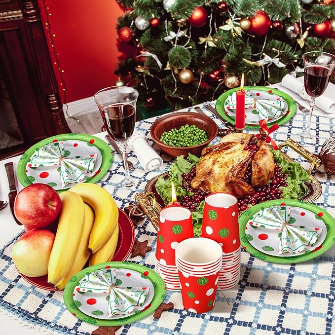 Hsei 250 Pcs Christmas Green Plates and Napkins Party Decorations Disposable Tableware Sets Baby Shower Birthday Party Supplies Serves 50 Guests Dinnerware Baby Bridal Shower Favors