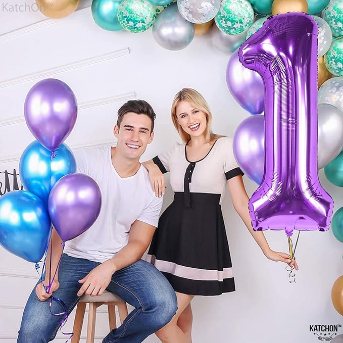KatchOn, Purple 1 Balloon Number for First Birthday - 40 Inch | Number 1 Balloons for 1st Birthday | 1 Balloons for 1st Decorations | Purple Number One Balloon For Happy Anniversary Decorations