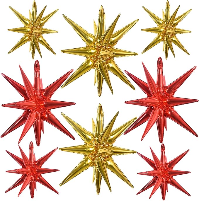 TONIFUL 8 Pcs Red Gold Foil Balloons Large Star Balloons Explosion Star Mylar Balloons for Party Backdrop Christmas New Year Birthday Wedding Baby Shower Anniversary Photo Booth Supplies