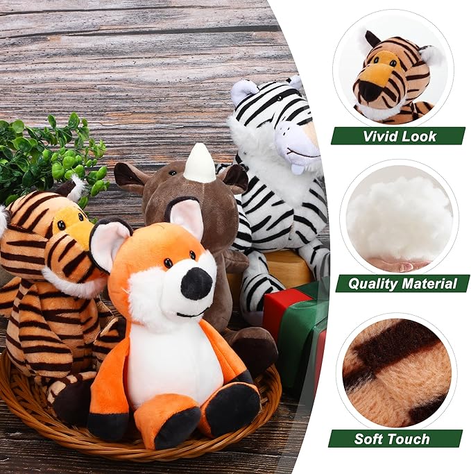 Elcoho 15 Pieces Safari Stuffed Animals Plush Toy 9.8 Inch Jungle Animals Stuffed Toys Cute Zoo Stuffed Animal Plushies Toys for Birthday Party Supplies Gifts Class Award