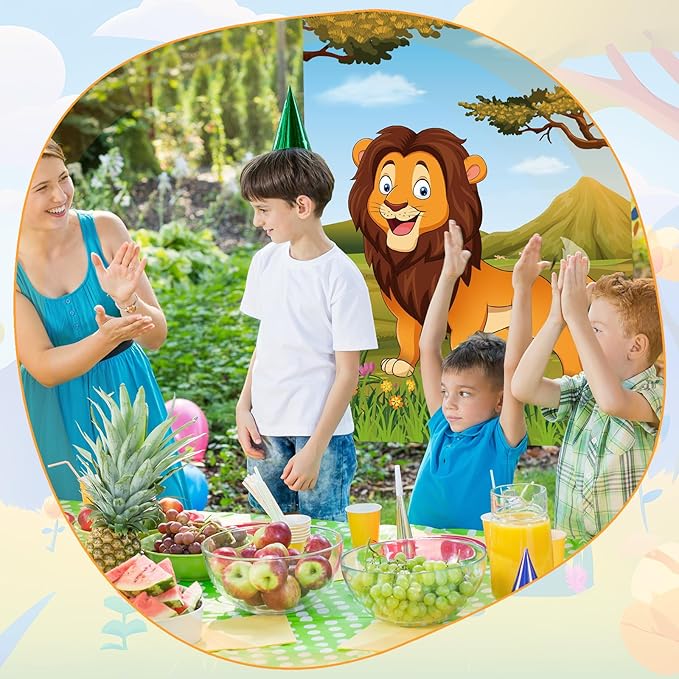 PLULON Pin The Tail on The Lion Party Game Kids Lion Games Poster with Tail Stickers for for Lion Party Favors Boys Birthday Party Supplies Party Decorations