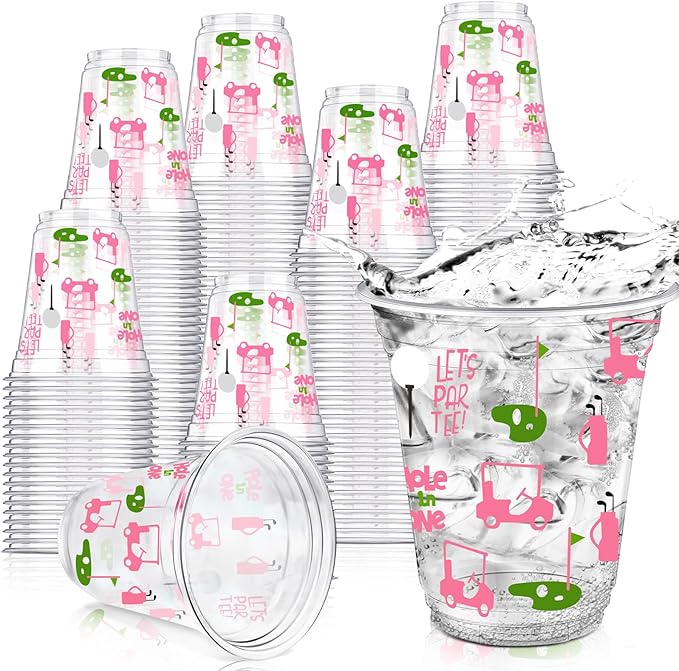 Qinyoung 100 Pcs Masters Golf Ball Party Supplies Bulk Clear Plastic Cups 12oz Disposable Let's Par-tee for Home Sports Golf Themed Birthday Bachelor Party Supplies Favors (Pink)