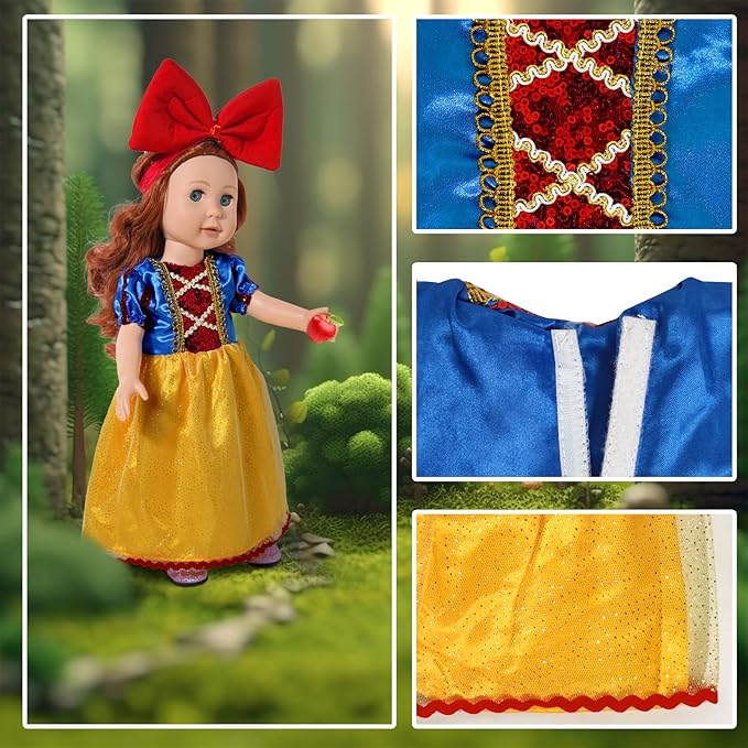 18 inch Doll Clothes and Accessories, Pricess Costumes Dress, 6 Pieces, 18 inch