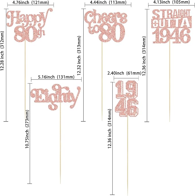Gyufise 15Pcs Happy 80th Birthday Centerpiece Sticks Eighty Straight Outta 1946 Table Flower Centerpieces Sticks Cheers to 80 Decorations for 80th Birthday Party Supplies Rose Gold