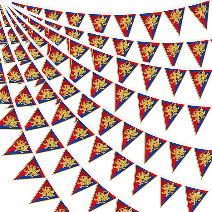 6 Pcs 72 ft Medieval Fantasy Pennant Banner with Lion Design Medieval Party Decorations Hanging Party Bunting Banner Garden Triangle Flag for Castle Theme Festival Birthday Decor