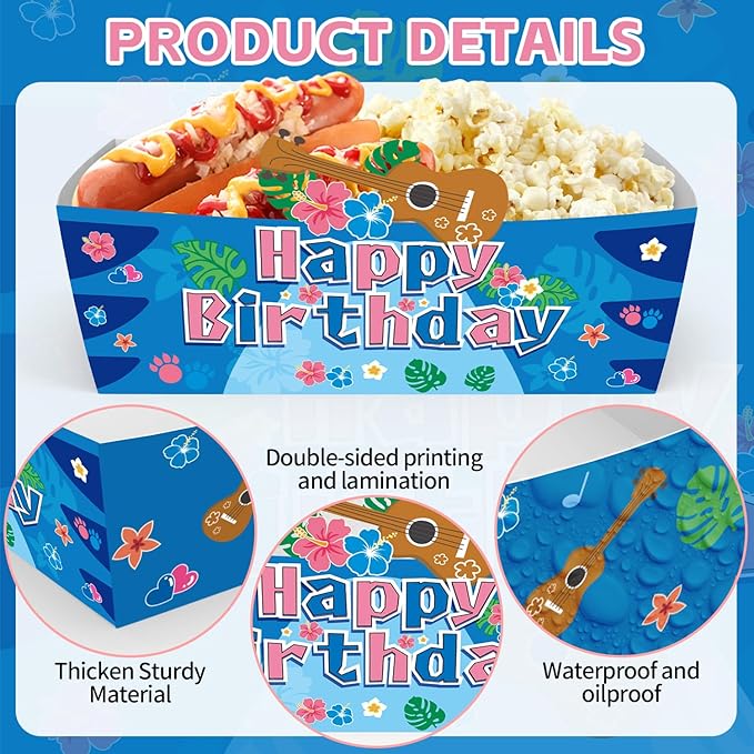 25Pcs Summer Hawaiian Disposable Paper Food Trays for Cartoon Theme Birthday Party Supplies Baby Shower Decorations