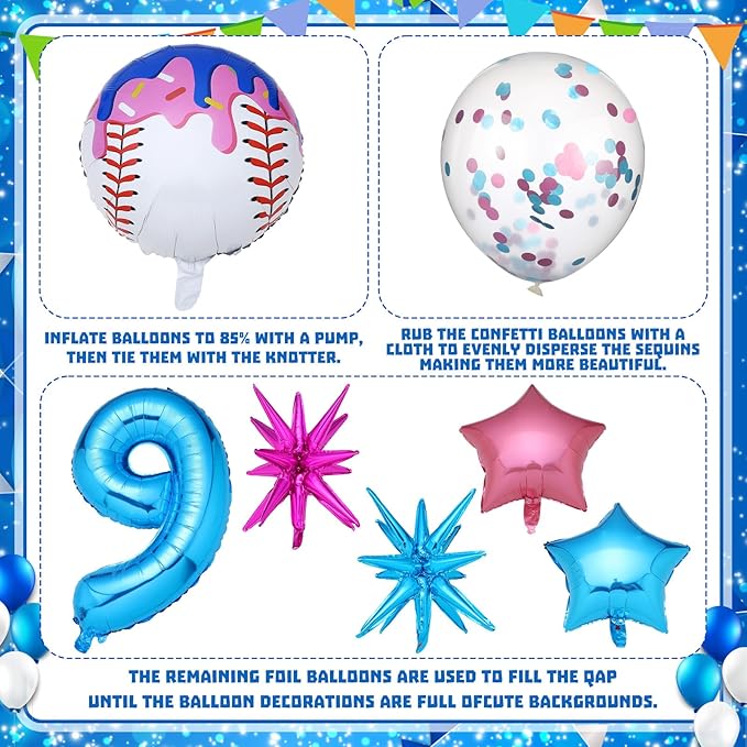 Ceenna 11 Pcs Ice Cream Drip Baseball Birthday Party Decorations 9th Baseball Balloons Birthday Decoration Sports Theme Party Supplies 32inch Foil Number 9 Balloon for Summer Ice Cream