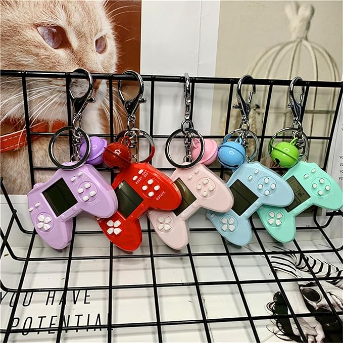Retro Classic Game Console Pendant Keychain Playable Electronic Miniature Handheld Mini Games Machine with Keychain Ring Gift (M5)