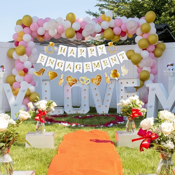 Happy Engagement Banner Decorations Just Engaged Decor Congratulations Banner Bachelorette Party Decorations Bride to Be Bridal Shower Wedding Supplies