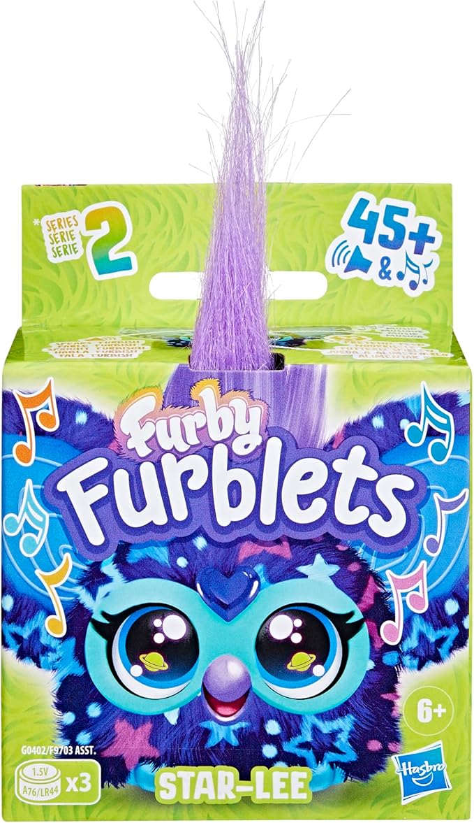 Furby Furblets Star-Lee Mini Friend, 45+ Sounds, Galaxy Music, Speaks Only Furbish, Electronic Plush Toys, Interactive Pets, Dark Blue, Back to School Gifts, Ages 6+