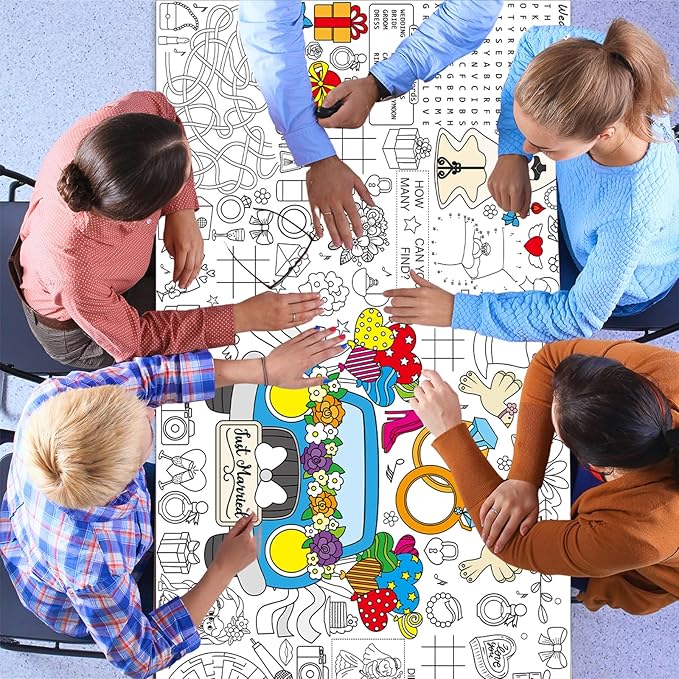 Wedding Giant Coloring Poster for Kids Large Coloring Tablecloth Big Paper Sheets Page Wedding Theme Table Cloth DIY Activity Game Art Crafts Mat Wall Home Classroom Party Decoration Supplies