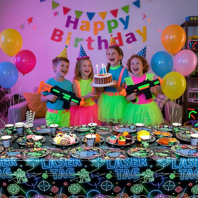 4 Pack Laser Tag Party Tablecloth Decoration - Laser Tag Party Decoration, Neon Glow Tablecover Neon Glow Table Cloth, for Shooting Game Supplies (51 x 86 Inches)