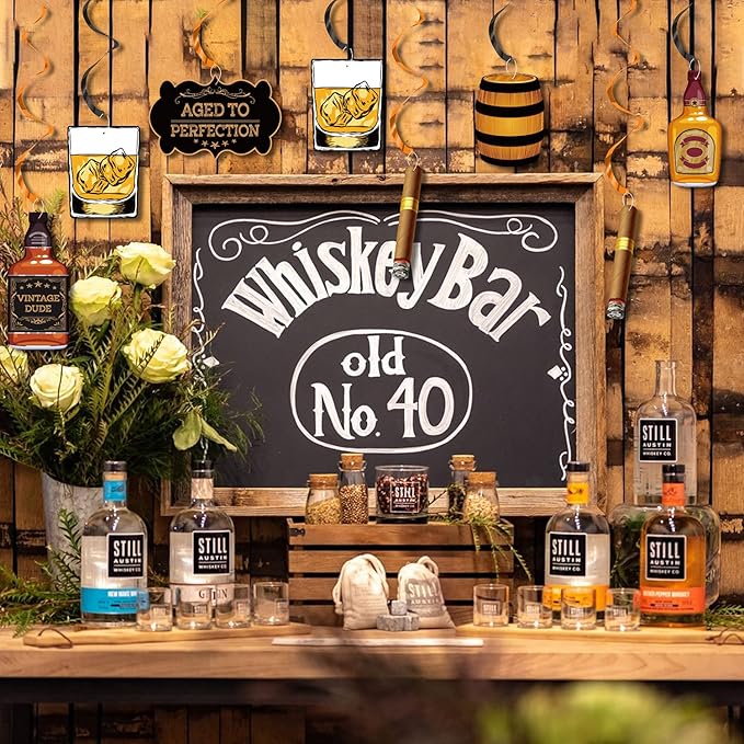 FHzytg Whiskey Birthday Party Decorations for Men, Aged to Perfection Party Supplies Whiskey Party Hanging Swirls for 30th 40th 50th Birthday Decorations